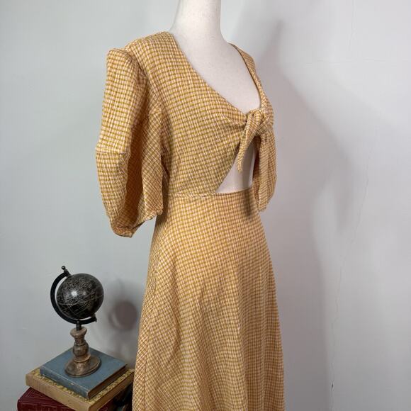 NWT Rhode Ginny Tie Front Gingham Midi Dress US 8 Retro Smocked Flattering - Picture 13 of 15